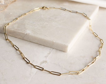 Paperclip Gold Chain Necklace - Simple Gold Paperclip Necklace, Gold Link Necklace, Link Chain Gold Necklace, Tarnish Free Paperclip Chain