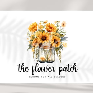 sunflower logo, floral logo, bloom logo, florist logo, flower logo, petals logo, blossoms logo, premade logo design, custom logo design