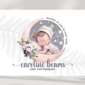 sleepy baby logo, dreamy child logo, baby logo, moon logo, nursery logo, boutique logo, premade logo, custom logo, branding package