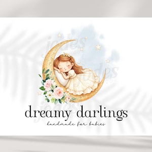 dreaming baby logo, cute logo with moon, baby sleeping logo, doula logo, premade logo design, custom logo design, business branding