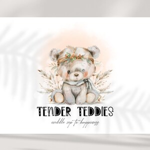 teddy logo, boutique logo, nature logo, bear logo, childrens logo, animal logo, baby logo, premade logo design, custom logo design,