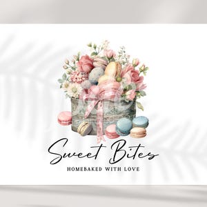 macaron logo, floral logo, sweet logo, bakery logo, cake logo, dessert logo, cookie logo, premade logo design, custom logo design