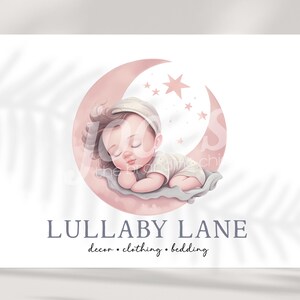 baby sleeping logo, moon logo, stars logo, newborn logo, dreamy child logo, premade logo, custom logo, branding package, sweet dreams logo