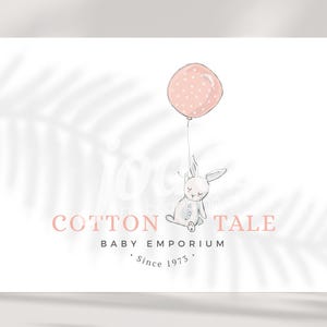baby logo, boutique logo, childrens logo, rabbit logo, balloon logo, whimsical logo, newborn logo,  premade logo design, custom logo design,