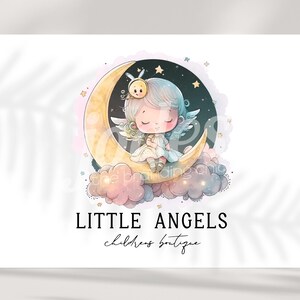 angel logo, moon logo, sleepy baby logo, childrens logo, nursery logo, boutique logo, premade logo, custom logo, branding package, cute logo