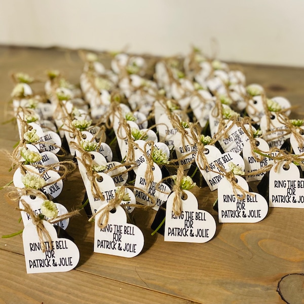 50 Personalized Ring the Bell and Wish them Well Rustic Farm Country Wedding Bell Favors