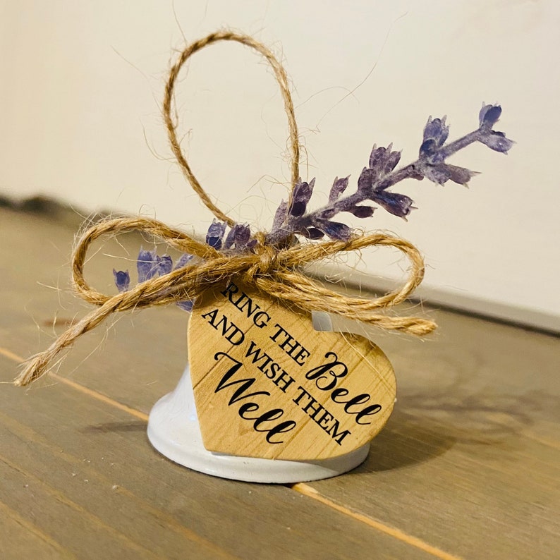 Set of 50 Ring the Bell and Wish them Well White Country Wedding Bells with Lavender image 3
