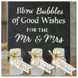 Set of 50 Bubbles and Wishes for Mr. and Mrs. Wedding Favors
