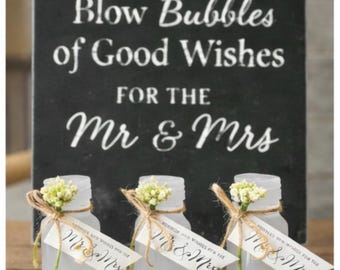 Set of 50 Bubbles and Wishes for Mr. and Mrs. Wedding Favors