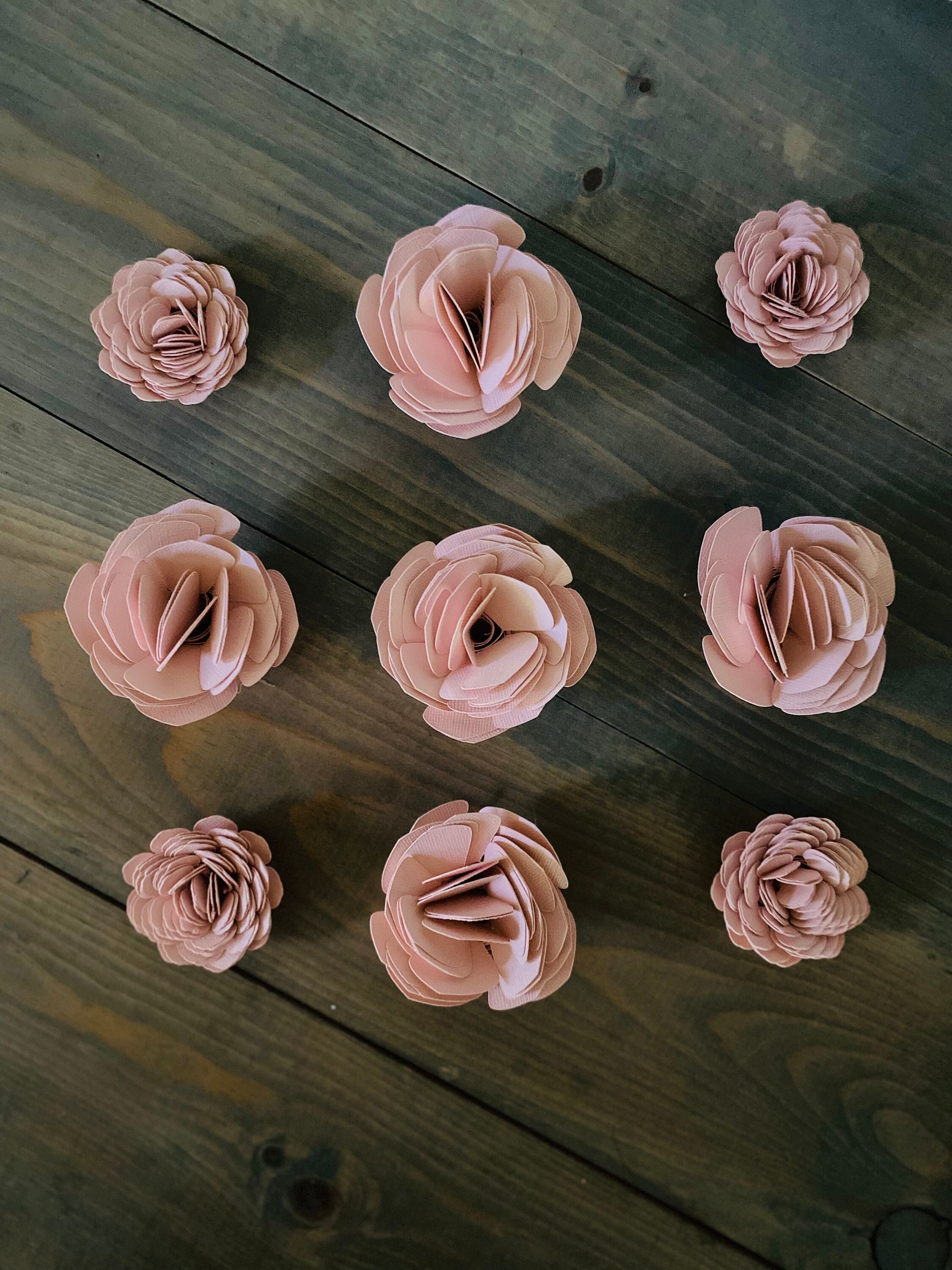 9 Pink Rolled Paper Flower Roses For Crafting