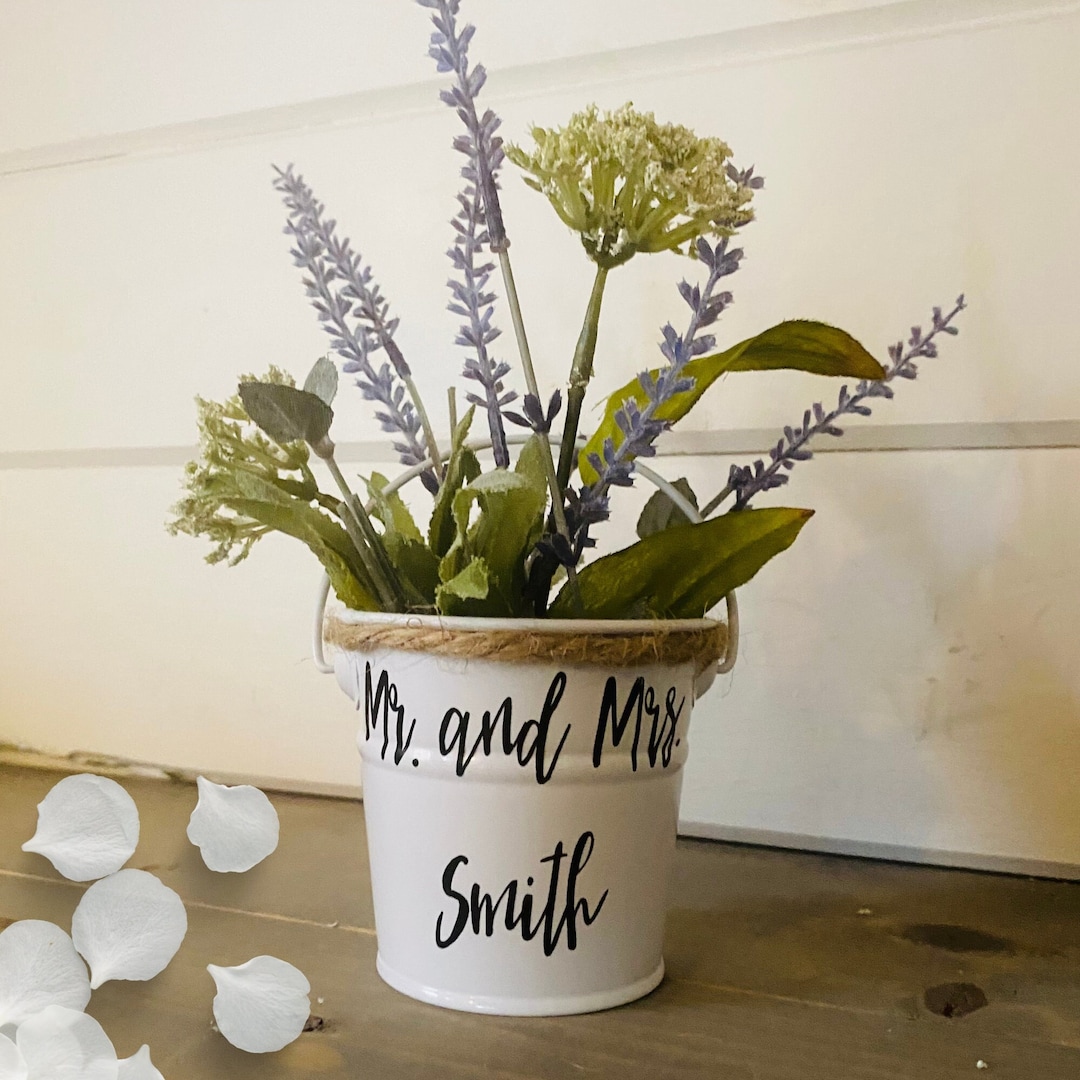 Set of 5 Country Flower Bucket Wedding Centerpiece With Personalized