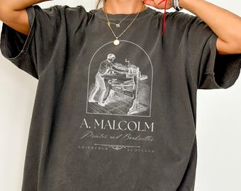 Camiseta de Malcolm Printer & Bookseller, camiseta de Outlander, Edimburgo, Escocia, regalo de James Fraser, camiseta de JAMMF, camiseta de Bookish, camiseta de Claire Fraser
