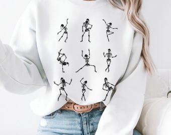 Tanzendes Skelett Sweatshirt, Halloween Sweatshirt, Herbst Sweatshirt, Retro Halloween Crewneck, Skelett Shirt, Halloween Weihnachten Skelett
