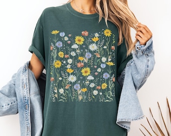 Vintage Pressed Flowers Shirt, Wildflowers Shirt, Comfort Colors, Boho Cottagecore Shirt, Botanical Floral Tee, Fairycore Gift, Garden Lover
