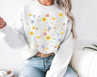 Wildflowers Sweatshirt, Vintage Pressed Flowers Sweatshirt, Boho Cottagecore Shirt, Botanical Floral Sweater, Fairycore Gift, Garden Lover