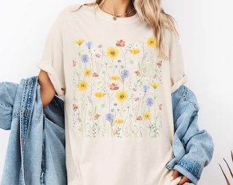 Vintage Pressed Flowers Shirt, Wildflowers Shirt, Comfort Colors, Boho Cottagecore Shirt, Botanical Floral Tee, Fairycore Gift, Garden Lover