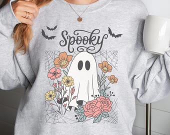 Fall Ghost Sweatshirt, Floral Ghost Shirt, Halloween Ghost Sweatshirt, Flower Halloween Shirt, Fall Sweatshirt, Fall Sweater, Spooky Ghost