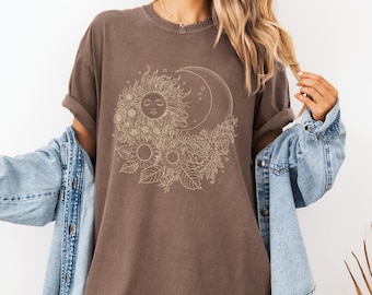 Mystischer Mond und Sonne Shirt, mystische Mondphase Shirt, Mond Phase T-Shirt, Boho Vintage Mond Shirt, himmlische Mond Shirt, spirituelle T-Shirt