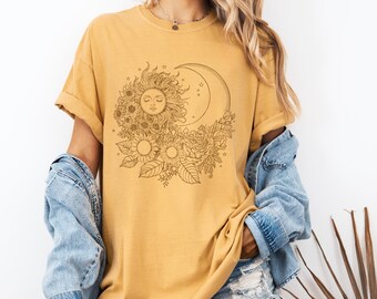 Mystic Moon And Sun Shirt, Mystical Moon Phase Shirt, Moon Phase T-Shirt, Boho Vintage Moon Shirt, Celestial Moon Shirt, Spiritual T-Shirt