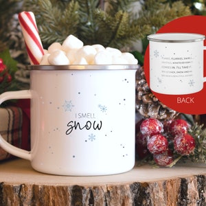 I Smell Snow Mug | Enamel Camping Mug |  | Snow Quote Seasonal Mug | Lorelai | Metal Mug I Smell Snow