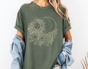 Mystic Moon And Sun Shirt, Mystical Moon Phase Shirt, Moon Phase T-Shirt, Boho Vintage Moon Shirt, Celestial Moon Shirt, Spiritual T-Shirt