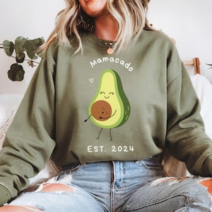 Bluza Mamacado | Niestandardowy rok ogłoszenia ciąży | Koszulka ciążowa | Dziecko 2024 | Koszulka ciążowa | Koszulka pasująca do mamy i taty Avocado