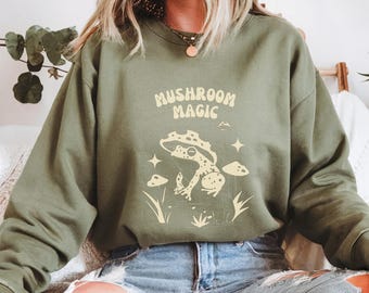 Camiseta vintage de ranas y hongos, camiseta retro botánica cottagecore goblincore, top vintage con estética natural, Dark Academia, amantes de las ranas