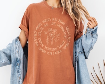 Camisa de partera con flores silvestres para el trabajo, camisa de enfermera obstetra, la mejor partera del mundo, regalo para partera, regalo de partera, camiseta de colores cómodos, regalo del equipo de parto