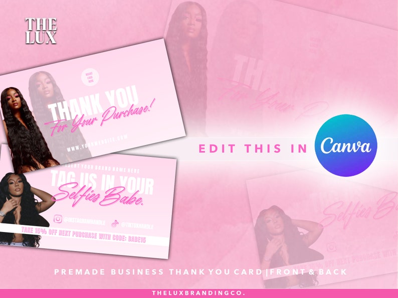 Editable Thank You Card DIY Canva Template premade Thank - Etsy