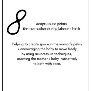Acupressure point reference cards for birthing families, midwives, nurses, doulas, doctors