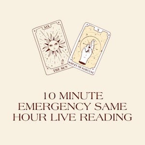 May include: Two tarot cards, The Sun and Wheel of Fortune, with a 10 minute emergency same hour live reading text.