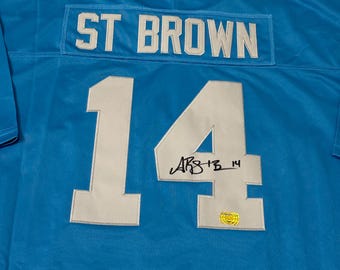 Amon-Ra St. Brown Detroit Lions Signed Football Jersey COA