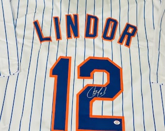 Camiseta de béisbol firmada por Francisco Lindor de los Mets de Nueva York (COA)