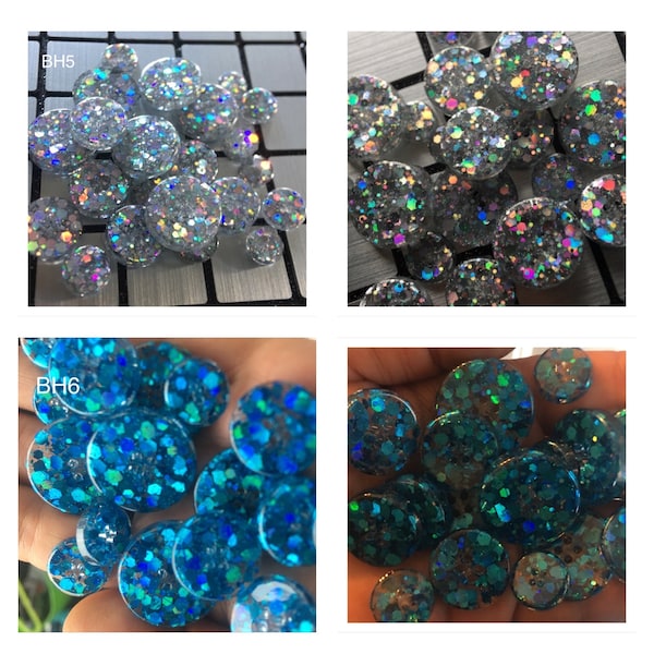 Several colors. Unique buttons made of epoxy resin with holographic glitter insertion.