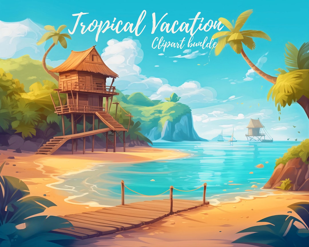 Charming Tropical Clipart Bundle | Vibrant Summer & Beach Scenes, Cute ...