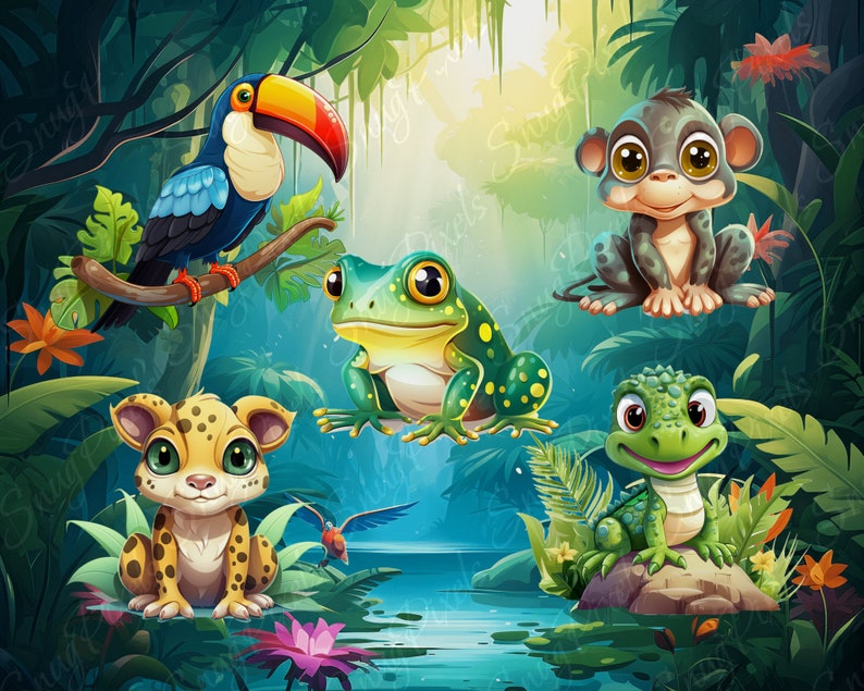 Rainforest Digital Clipart Pack | Commercial Use | PNG | Jungle Animals ...