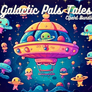 Fairy Tale Aliens Digital Clipart Pack | PNG | Cute Characters & Galactic Cosmic Backgrounds | Instant Download | Commercial Use | Clipart
