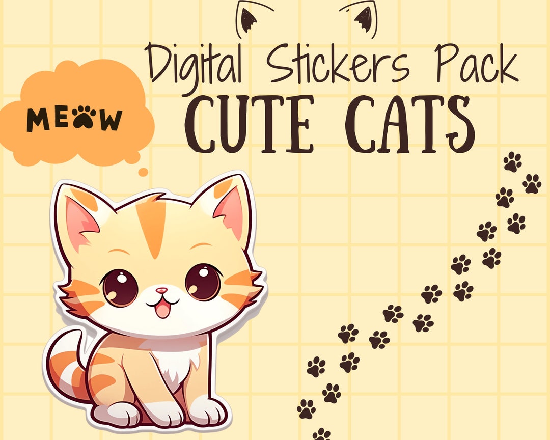 Cute Cat Delights Digital Sticker Pack | Adorable Feline Sticker Sheet ...