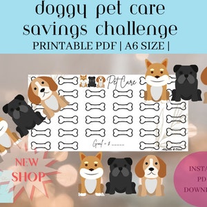 Printable Pet Care Savings Challenge | Puppy - Dog - Savings Challenge | Cash Savings | Cash Stuffing | A6 Size | Cash Budgeting