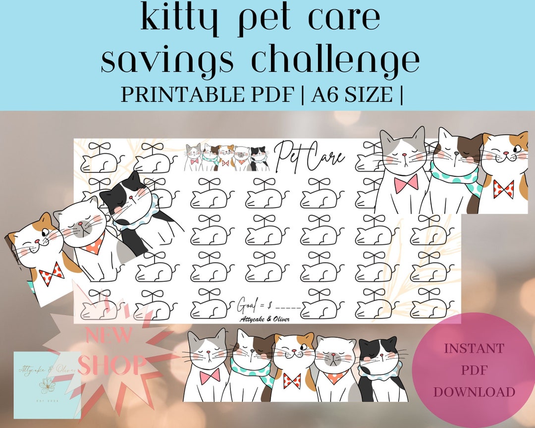 Printable Pet Care Savings Challenge Kitten Cat Savings Challenge Cash