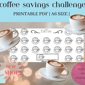 Printable Coffee Savings Challenge | Savings Challenge | Cash Savings | Cash Stuffing | A6 Size