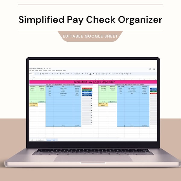 Paycheck Budget Tracker, Super Simplified, Minimalist, Organizer, Editable Customizable Instant Download, Payment checklist