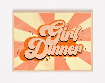 Girl Dinner Print, stampa di tendenza Tiktok, stampa d'arte, Girl Dinner Poster, poster divertente, poster di font, stampa digitale, arte colorata