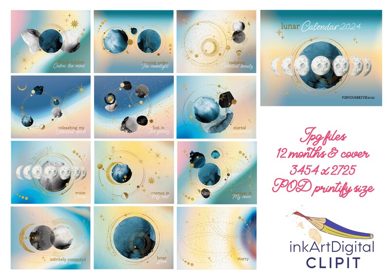 Phases of the Moon Calendar Printable Calendar Lunar Calendar - Etsy