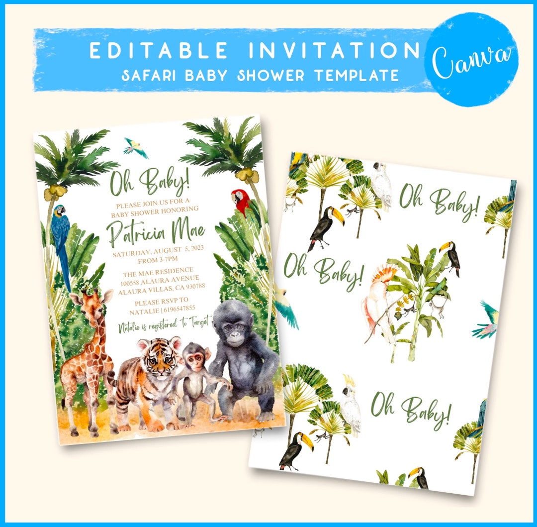 Safari Invitations Baby Shower Jungle Invitations Baby Shower Etsy