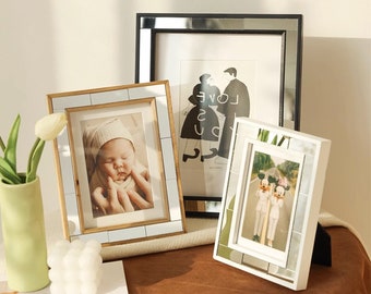 6x4, 7x5 frame, solid wood mirror frame, creative photo display, children's frame, dual use hanging and hanging, free photo development