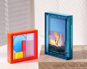 Moldura colorida em acrílico fosco, caixa para exibição de arte, suporte para pôsteres, moldura de mesa, decoração colorida para parede