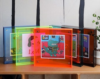 Kleurrijke acrylfotolijsten, kleurrijke posterframes, creatieve snuisterijen, kunstwerken, illustraties, fotolijsten
