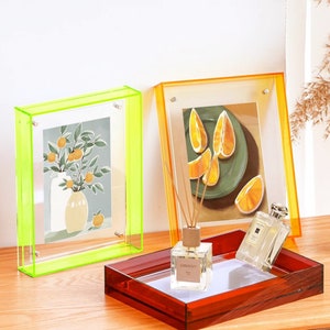 Colorful acrylic transparent photo frame, box with double-sided display, poster mounting, desktop photo frame, wall hanging color decoration Orange