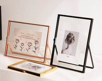 Marco de fotos de 6 7 8 pulgadas, marco de metal transparente de doble cara de vidrio, pantalla de imagen para el hogar, pantalla minimalista, impresión gratuita de fotos